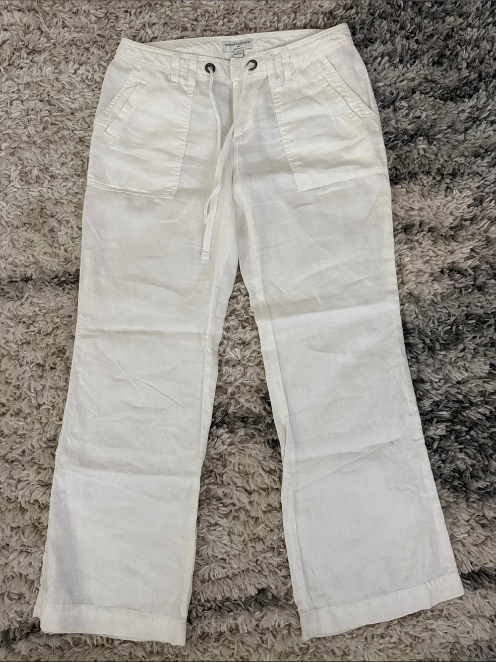 Banana Republic White Straight-Leg Linen Drawstring Pants